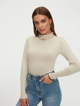 Beige sweater with half turtleneck