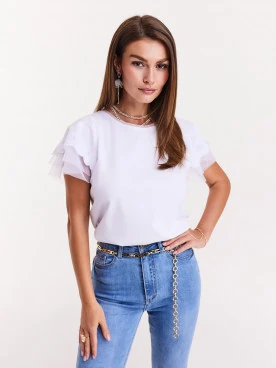 White blouse with lace sleeves