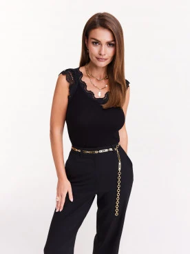 Black blouse with lace inserts