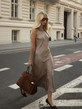 Beige satin viscose dress