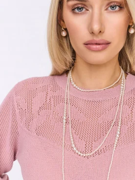 Openwork pink sweater with ⅞ sleeve
