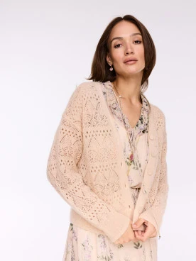 Openwork beige cardigan with wool and mohair