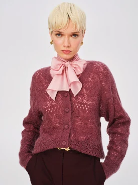 Lightweight openwork cardigan with mohair and wool