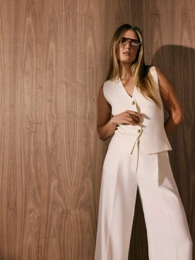 Cream knit vest with gold buttons