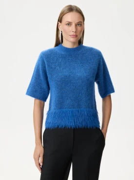 Cornflower blue short-sleeved sweater with mohair and wool