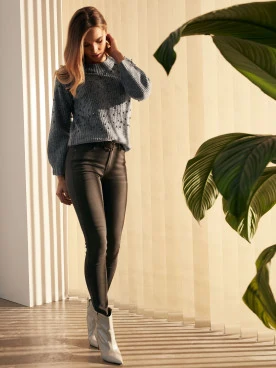SWEATER WITH BEADED APPLIQUE