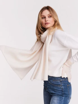 Long white shawl with cashmere and wool