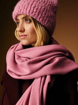 Pink warm alpaca wool hat