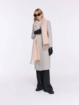 Double-sided wool scarf with fringes and cashmere accents