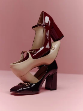 Burgundy patent leather pumps