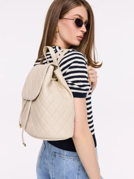 Cream quilted leather backpack