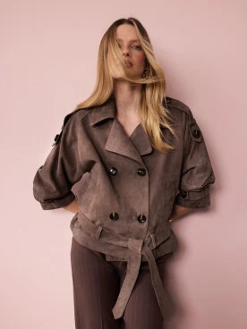 Brown suede double-breasted jacket