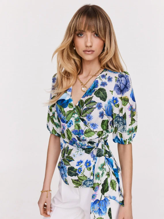 Viscose floral blouse with envelope neckline