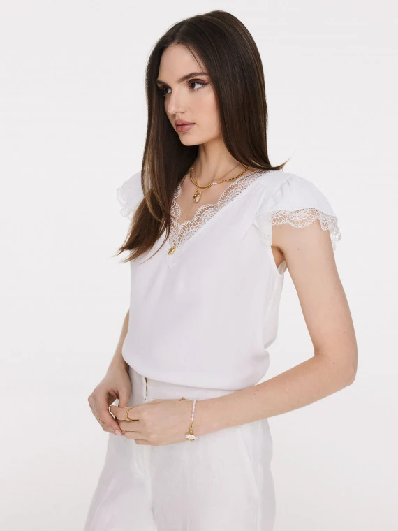 Romantic white viscose blouse