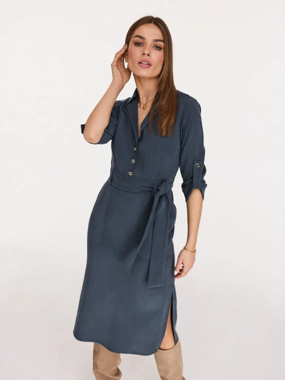 Navy blue midi shimmer with decorative buttons