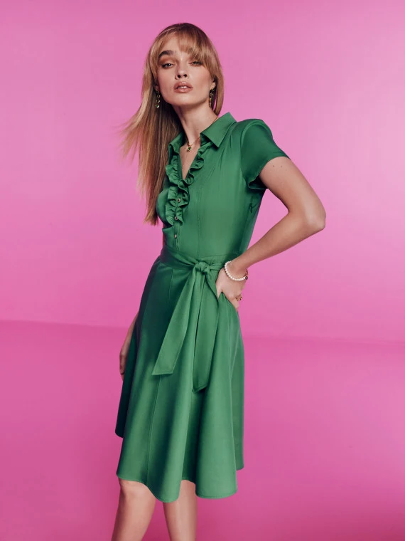 Green lyocell button-down dress