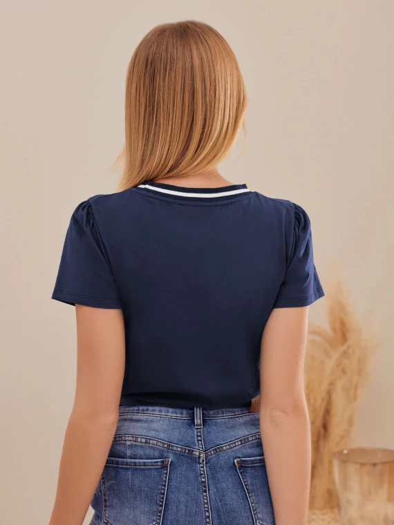 NAVY BLOUSE WITH APPLIQUE