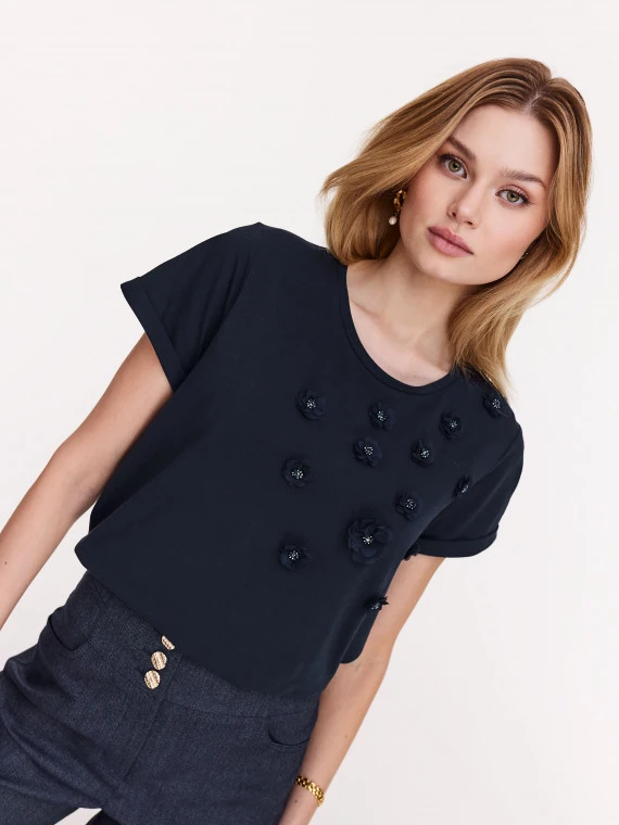 Cotton blouse with flower embellishments