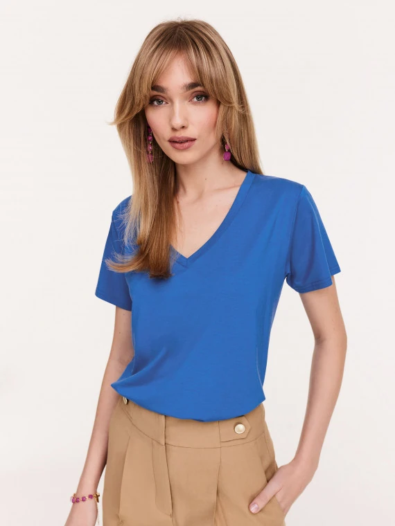 Short sleeve blouse in cornflower color
