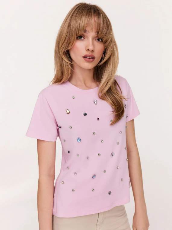 Pink cotton blouse decorated with crystals