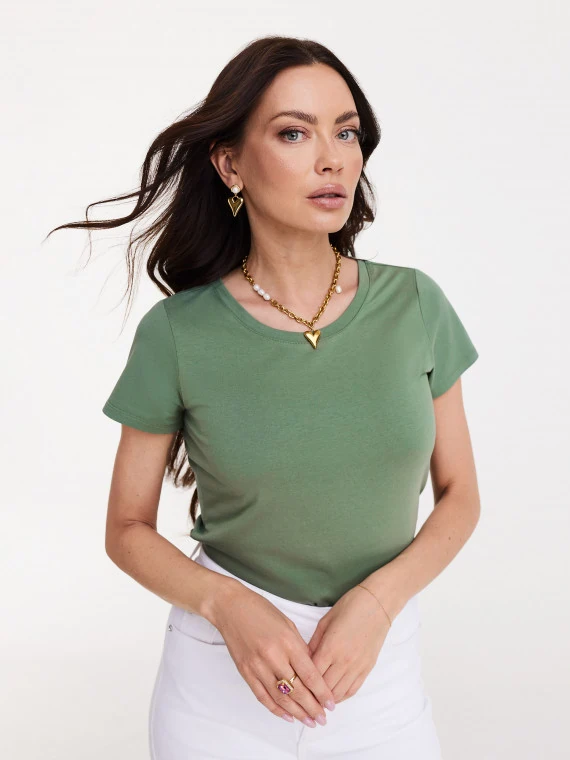 Green cotton blouse with short sleeves
