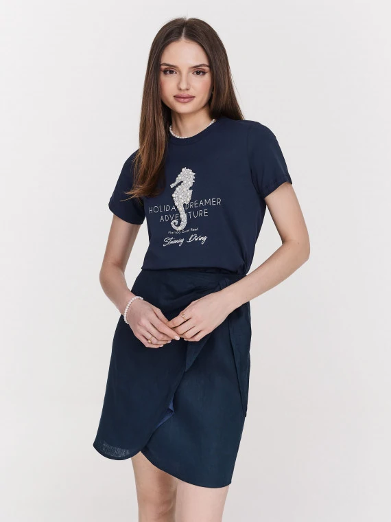 Navy blue cotton t-shirt with seahorse