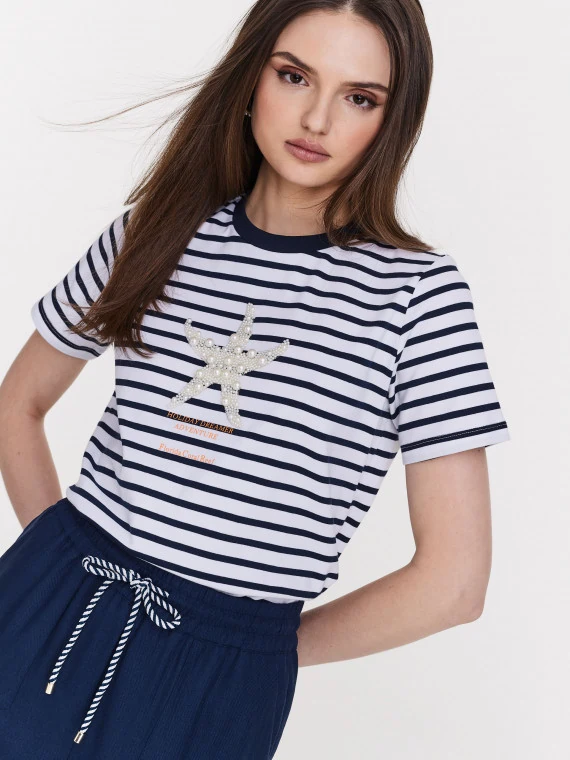 Striped cotton t-shirt with starfish