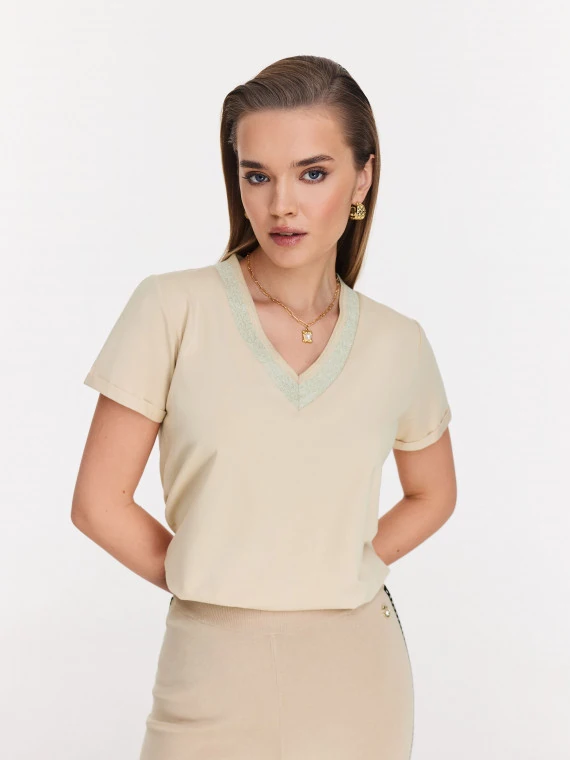 Beige blouse with short sleeves