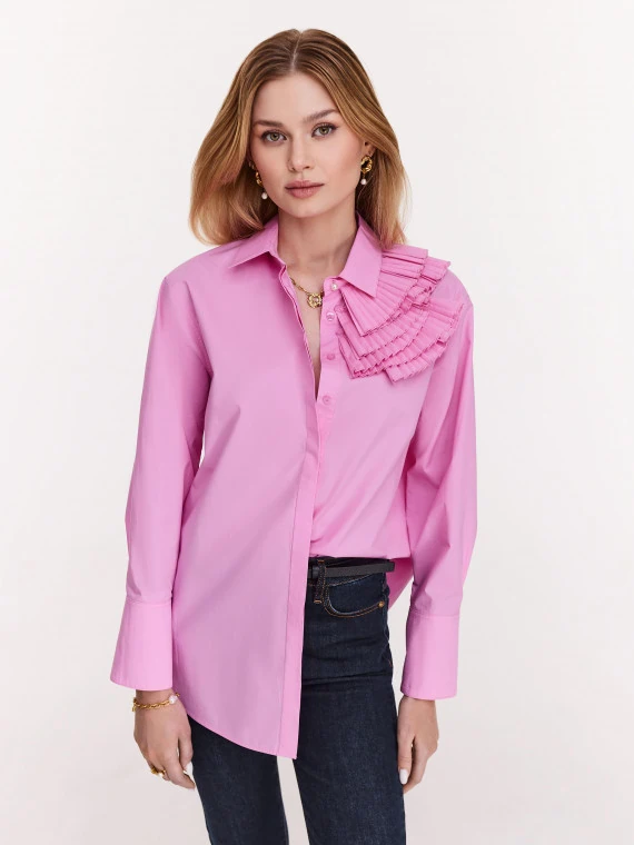 Pink cotton shirt with decorative ruffles