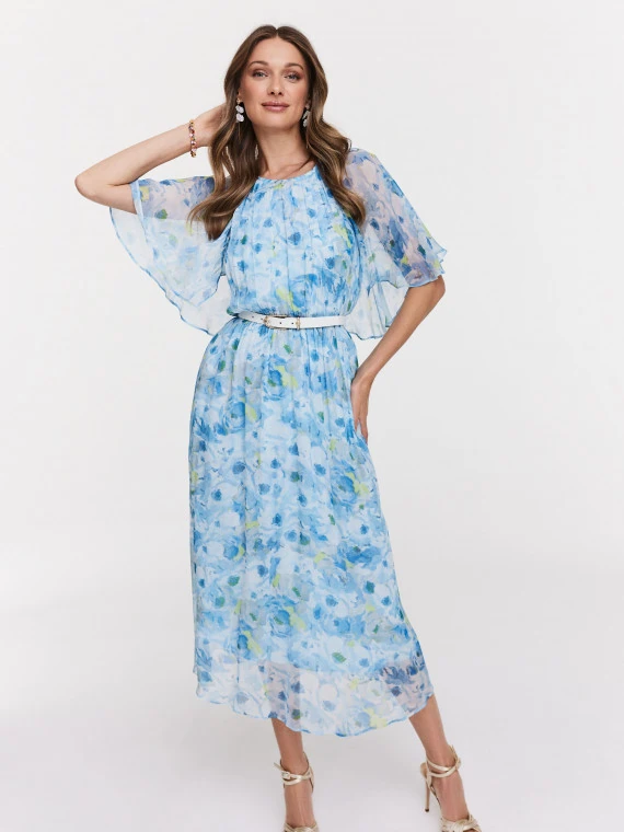 Blue viscose dress with loose sleeves