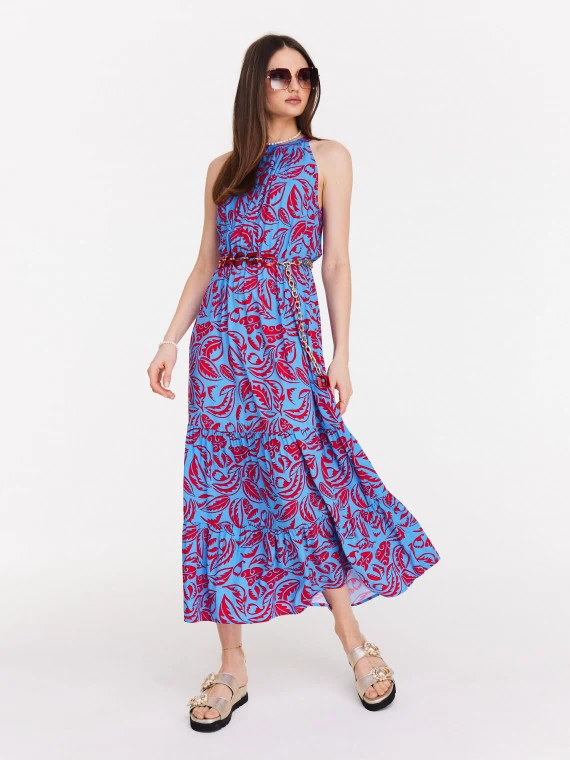 Long viscose dress with red pattern