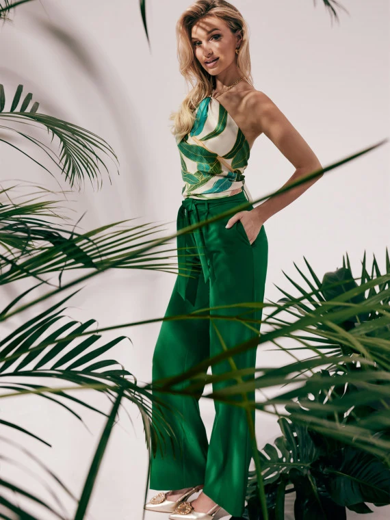 Green wide-leg pants with viscose additions
