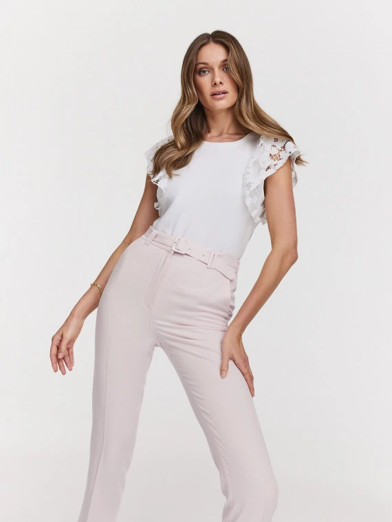 White and pink high-waisted pants