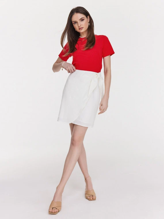 Beige linen high-waisted mini skirt