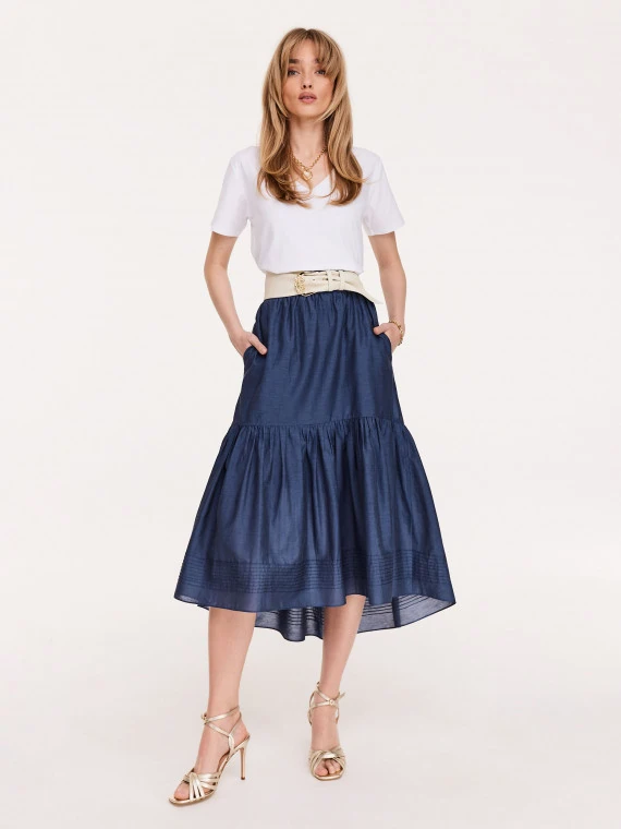 Navy blue midi skirt with ruffles