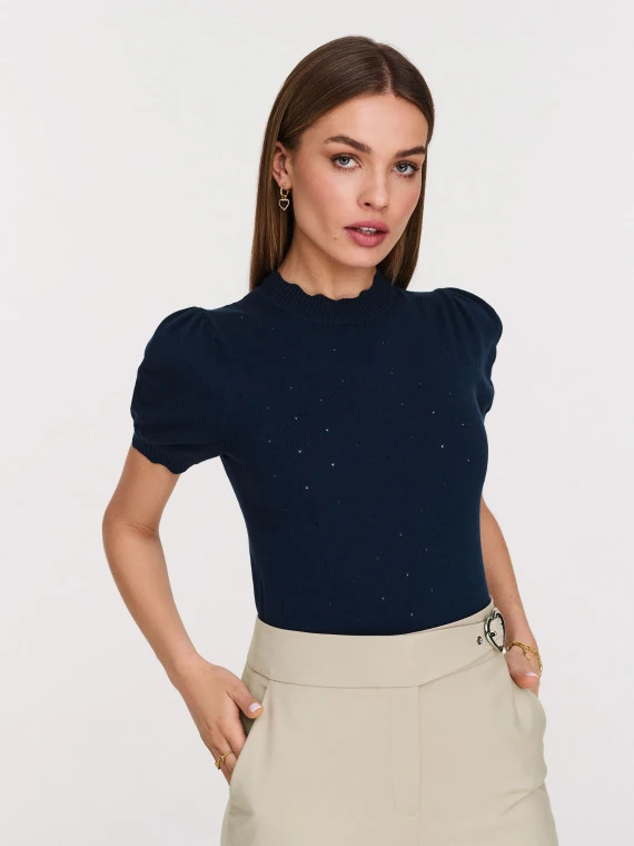 Navy blue sweater with short sleeves with buffets