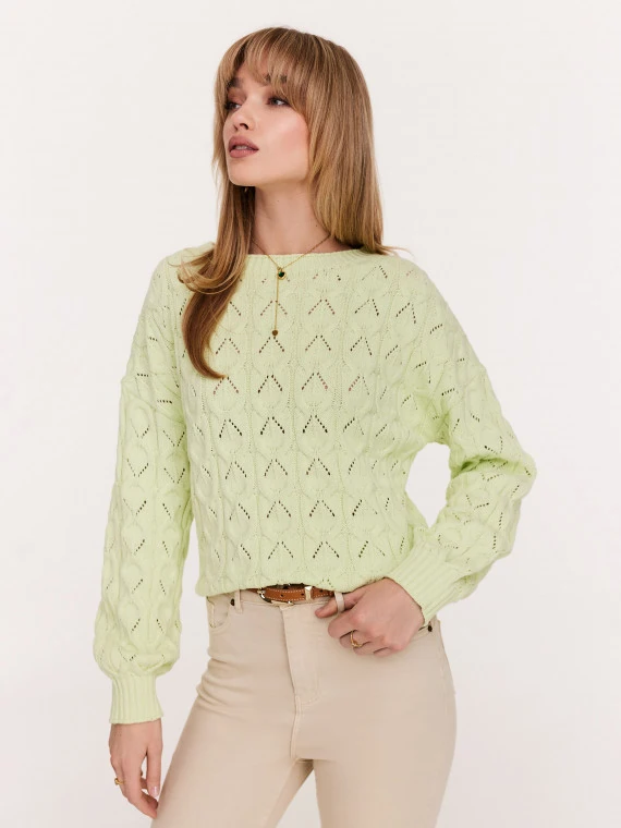 Light green openwork cotton sweater