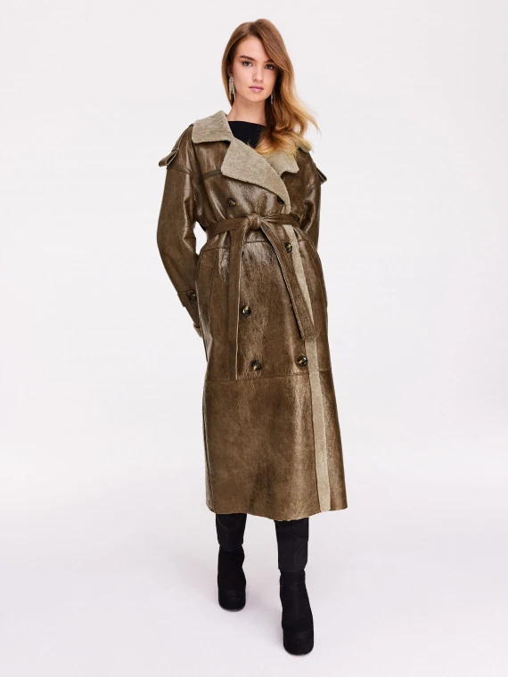 Long natural leather sheepskin coat