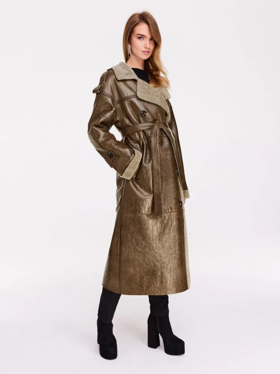 Long natural leather sheepskin coat
