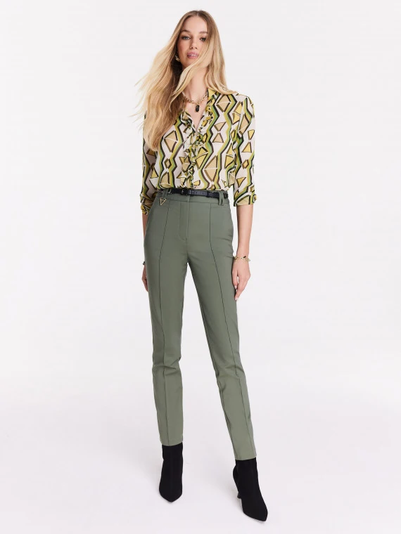 High-waisted pants in olive green shade