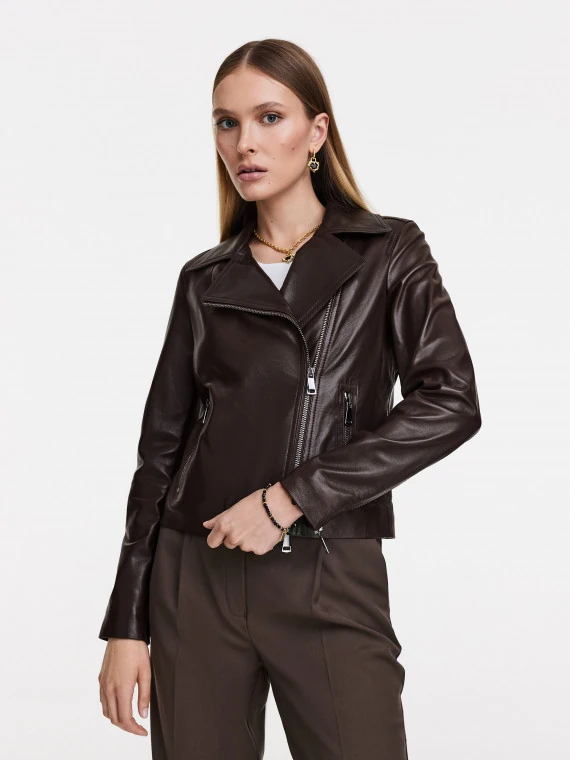 Brown leather ramoneskin jacket