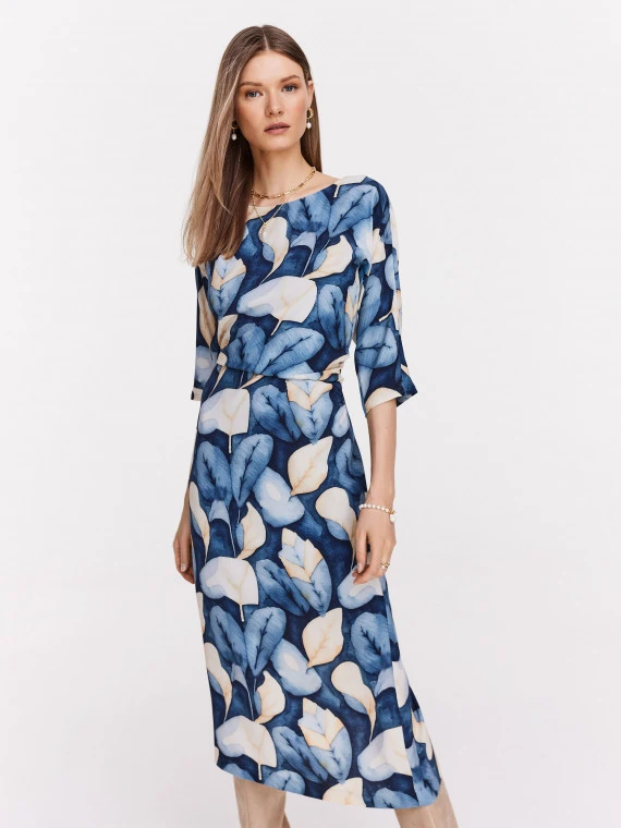 Blue patterned midi dress