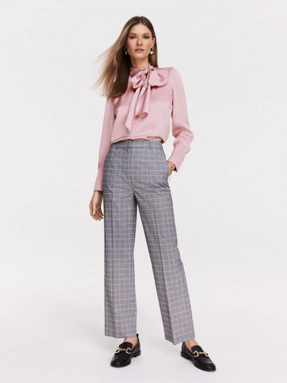 Grey checked pants with straight legs