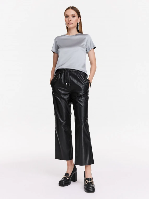 Black leather high-waisted pants