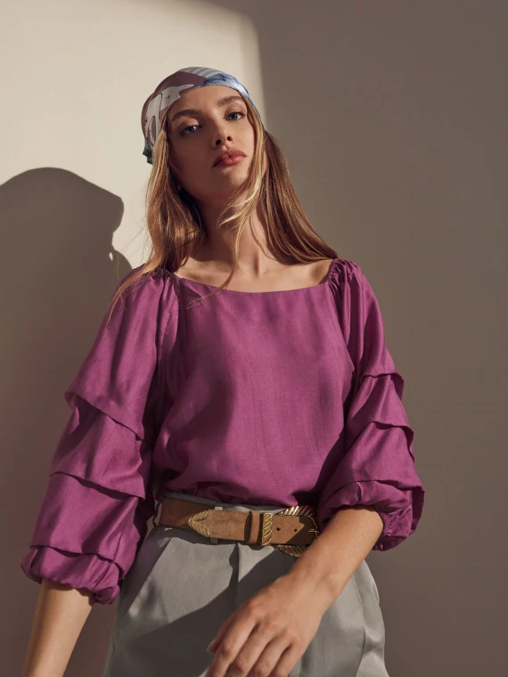 PURPLE BLOUSE WITH 3/4 SLEEVES