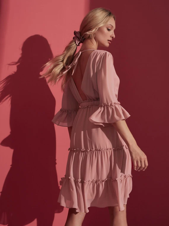 PINK DRESS WITH RUFFLES