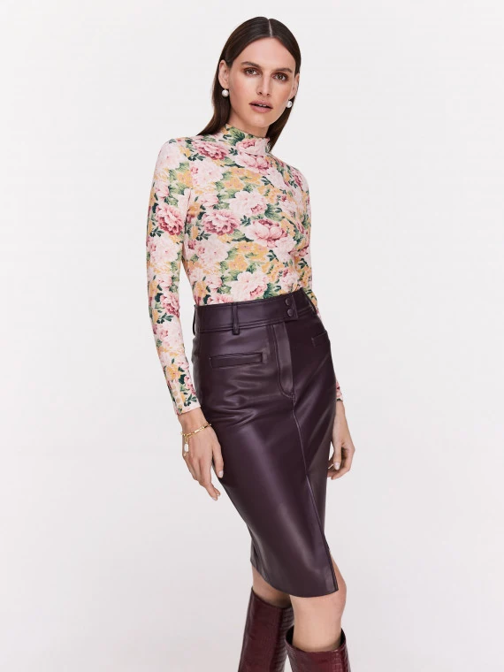 Blouse with half turtleneck in flowers