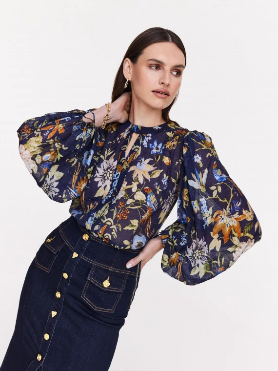 Navy blue floral blouse