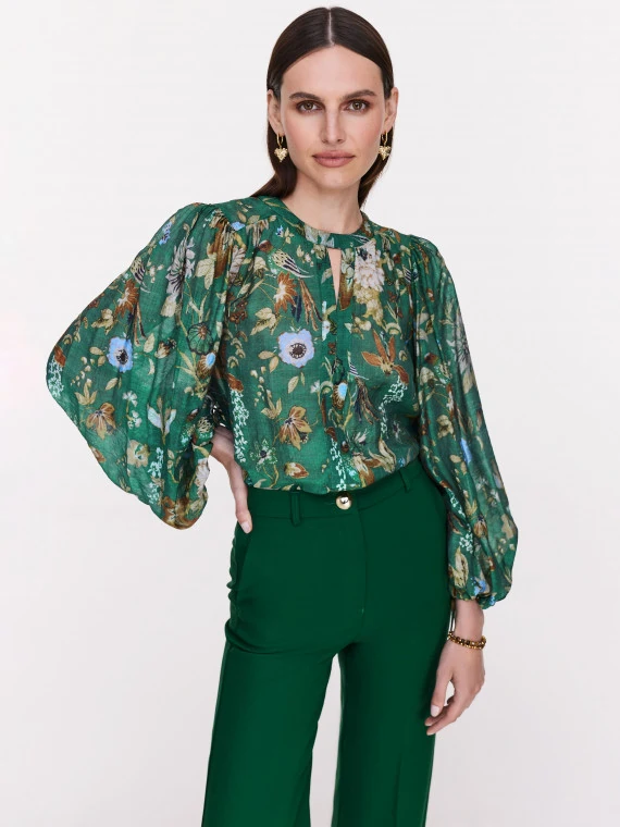 Dark green floral blouse