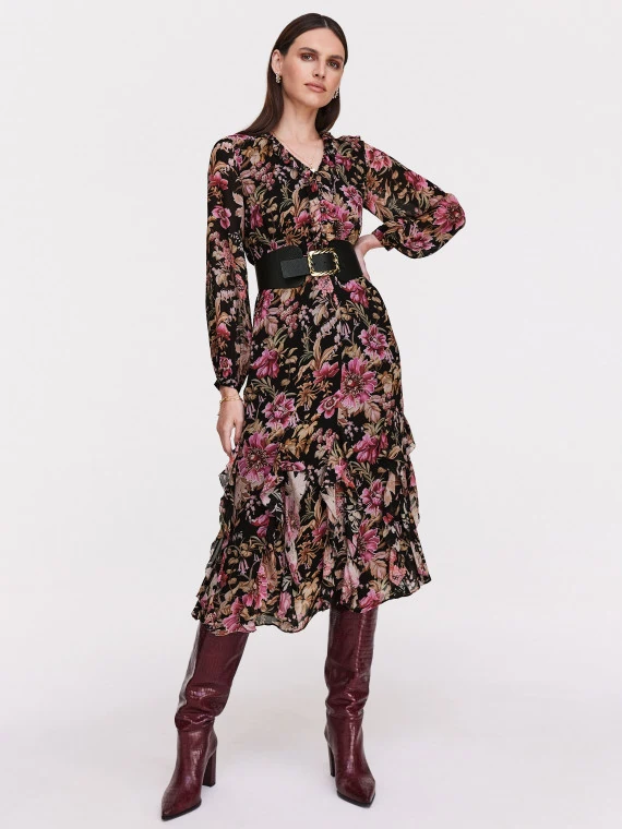 Viscose midi dress with flowers